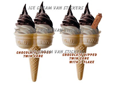 2 x chocolate dipped whippy soft ice cream twin cones