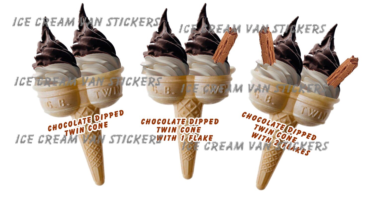 3 x chocolate dipped whippy soft ice cream twins