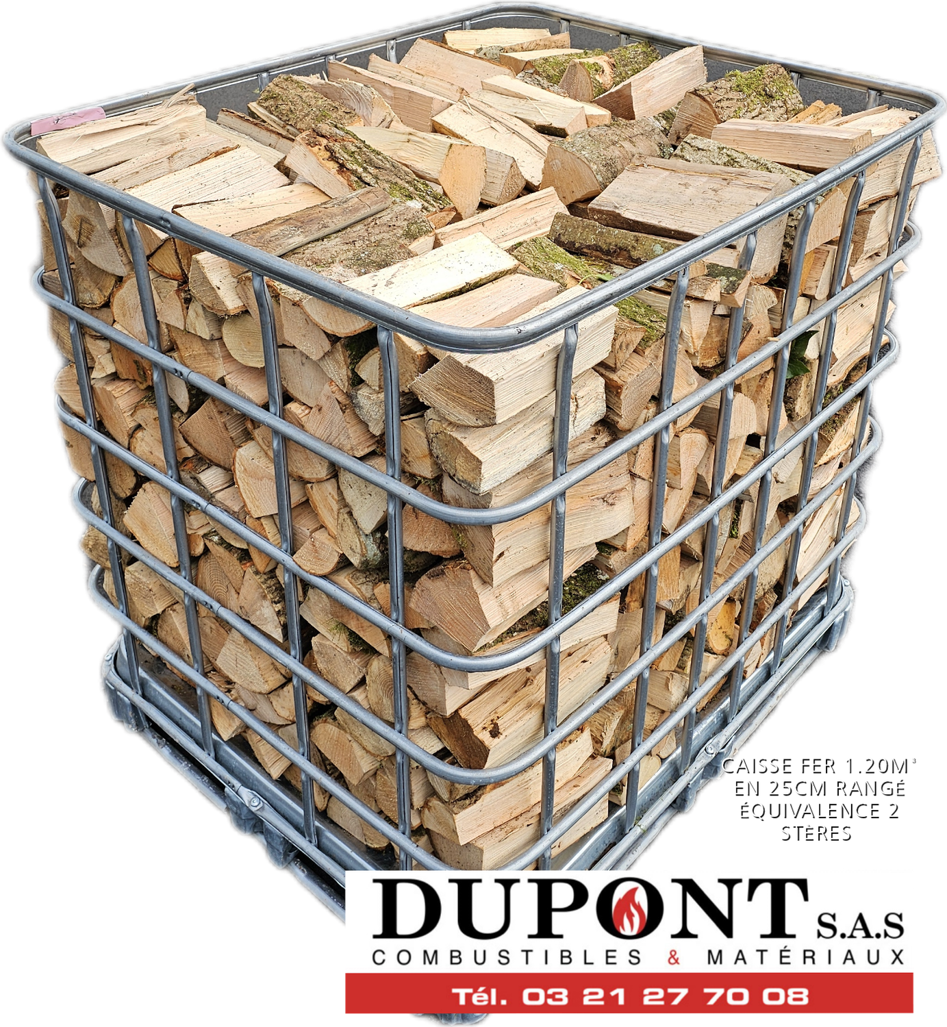 CAISSE FER  25cm bois rangé  1,20m³ soit 2 stères (caisse consignée)