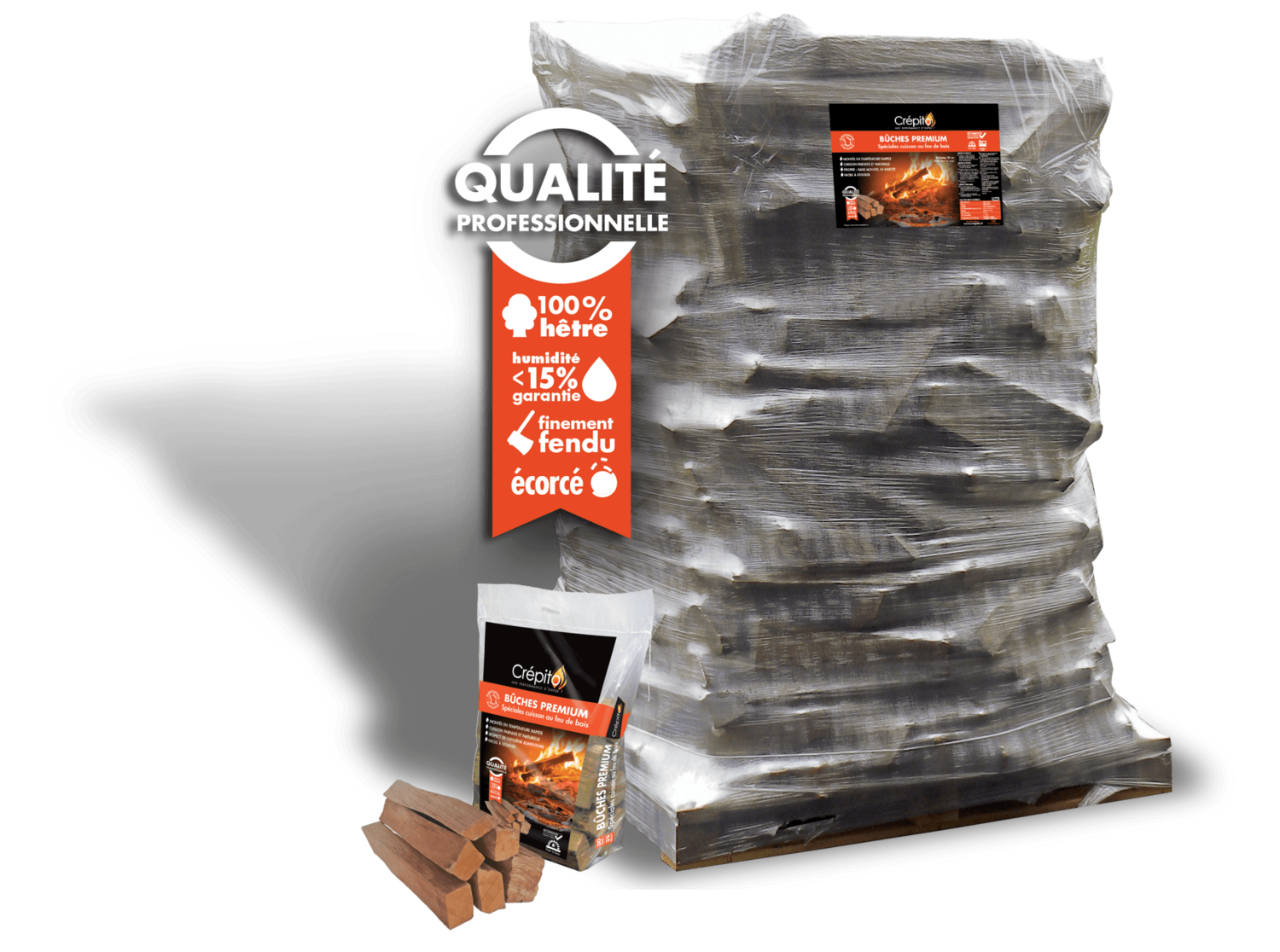 BALLOT SPÉCIAL CUISSON AU FEU BOIS Bûches Premium Crépito 2000 dm³ en 30 cm