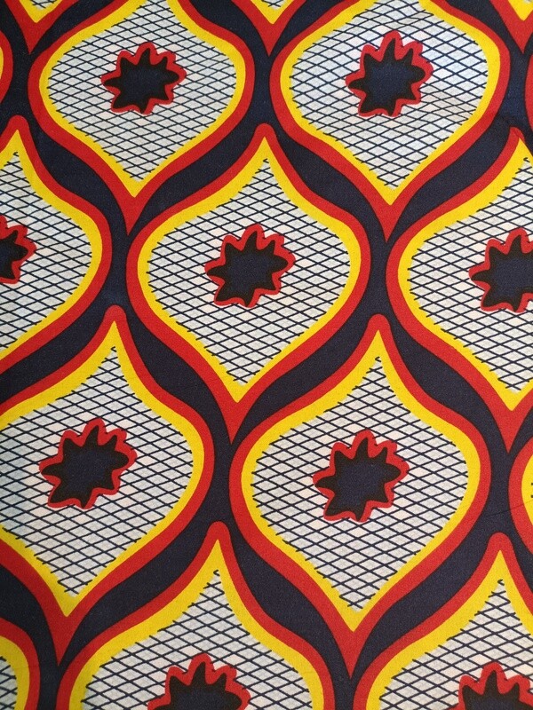 Wax africain feuille multicolor et carreaux bleu foncé