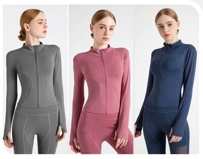 Women Fitness Top Workout Training Exercise Gym T Shirts Lady Sport Sweatshirt Yoga Hoodies Running Jacket Tees Outer Wear Coat