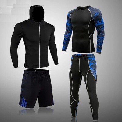 4 Pcs/Sets Men&#39;s Training Clothing Suits Cycling thermal Underwear Quick-drying Sportswear Gym Exercise Suit Compression Clothes