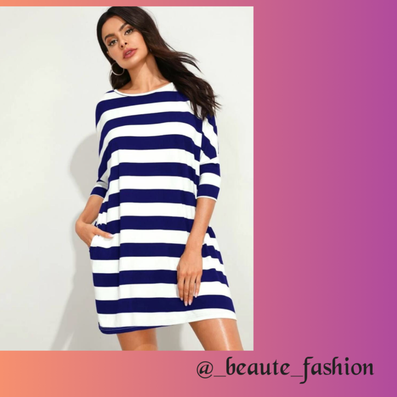 Batwing sleeve striped dress