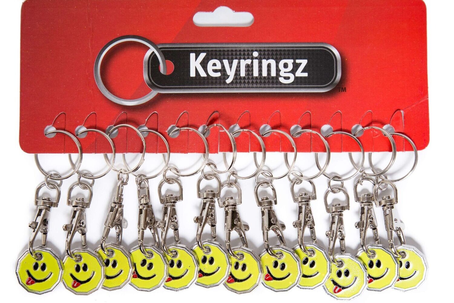 Smiley Tongue Emoji Trolley Coin Keyrings Pack of 12