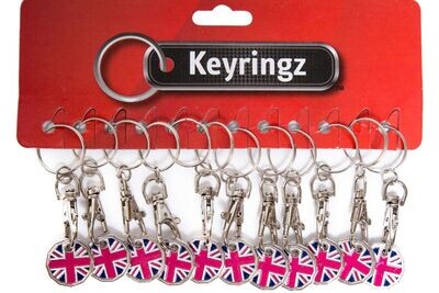 Union Jack Trolley Coin Keyrings Pack of 12