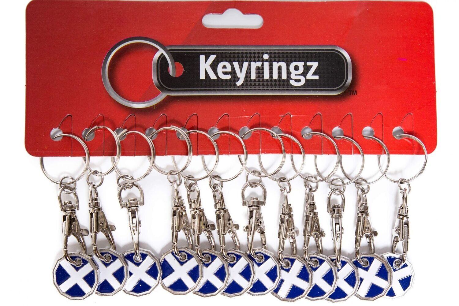 Scotland Flag Trolley Coin Keyrings Pack of 12