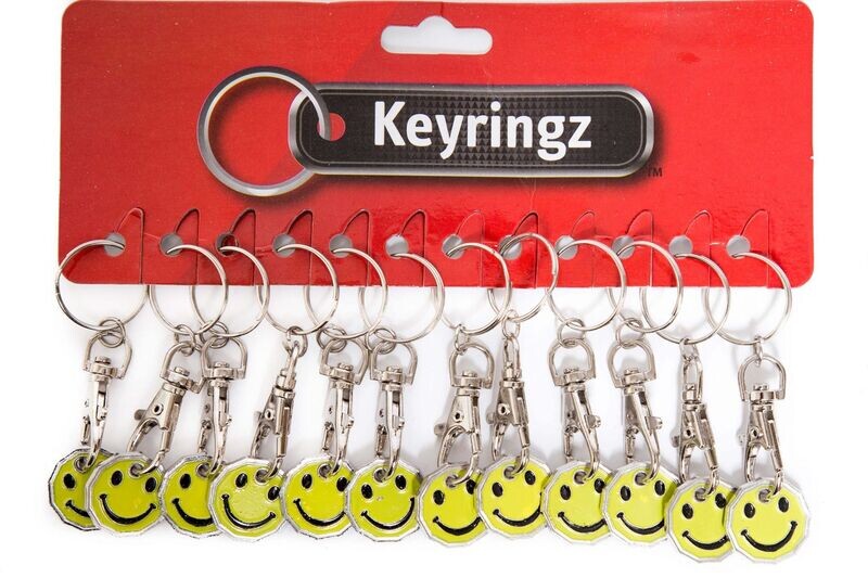Smiley Face Emoji Trolley Coin Keyrings Pack of 12
