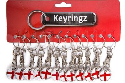 England Flag Trolley Coin Keyrings Pack of 12