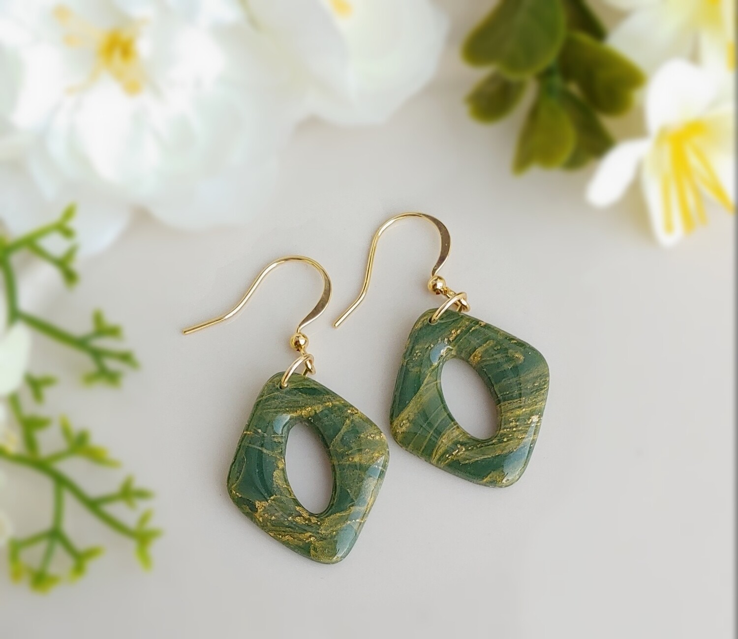Green/Gold Diamond Shape Dangles