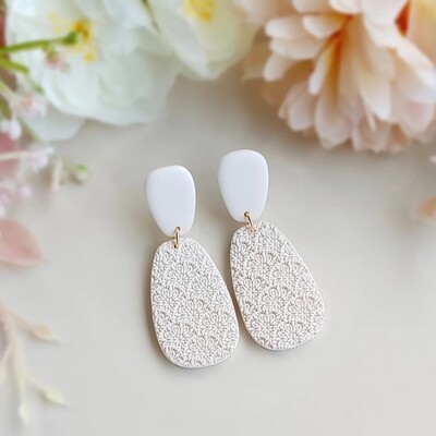 Floral Textured Dangles - Ivory