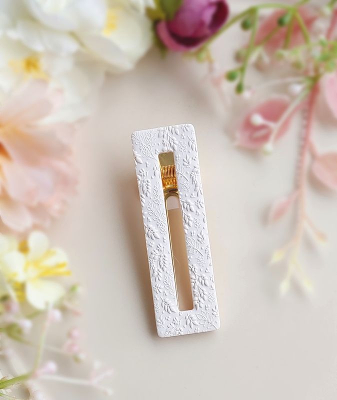 Botanical Hair Barrette - White Regtangle