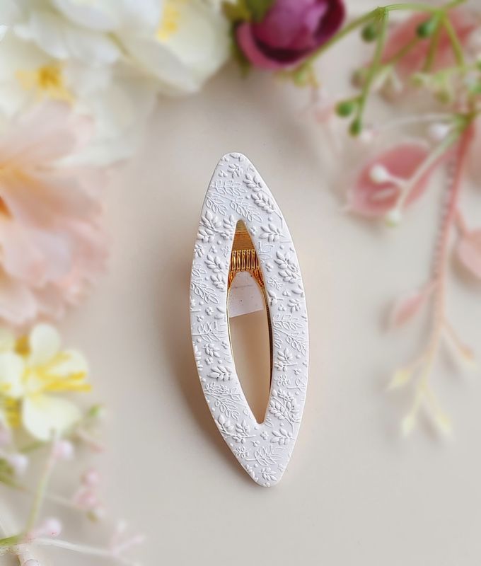 Botanical Hair Barrette - White Hollow Oval