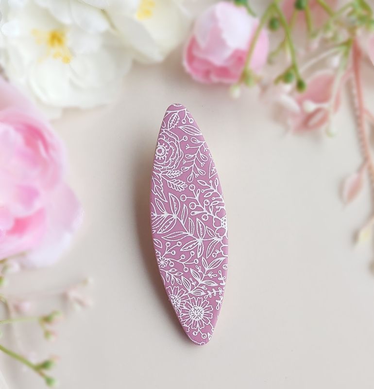 Floral Hair Barrette - Pink  Oval