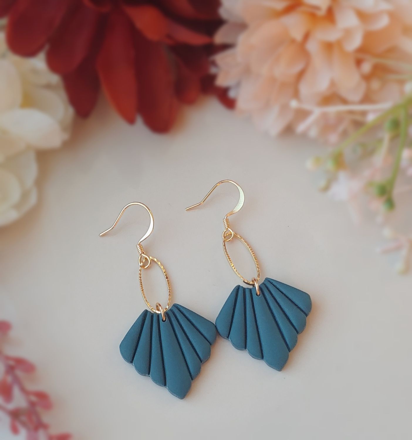 Elegant Fan Dangles - Denim Blue