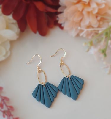 Elegant Fan Dangles - Denim Blue
