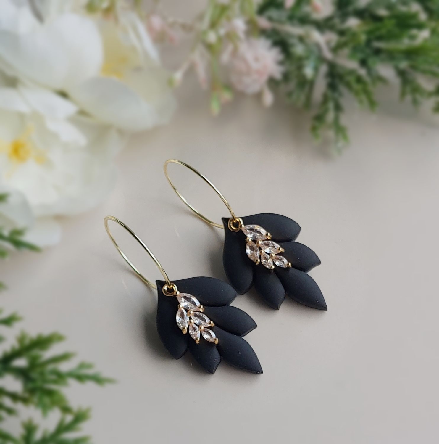 Leaf CZ Dangles - Black