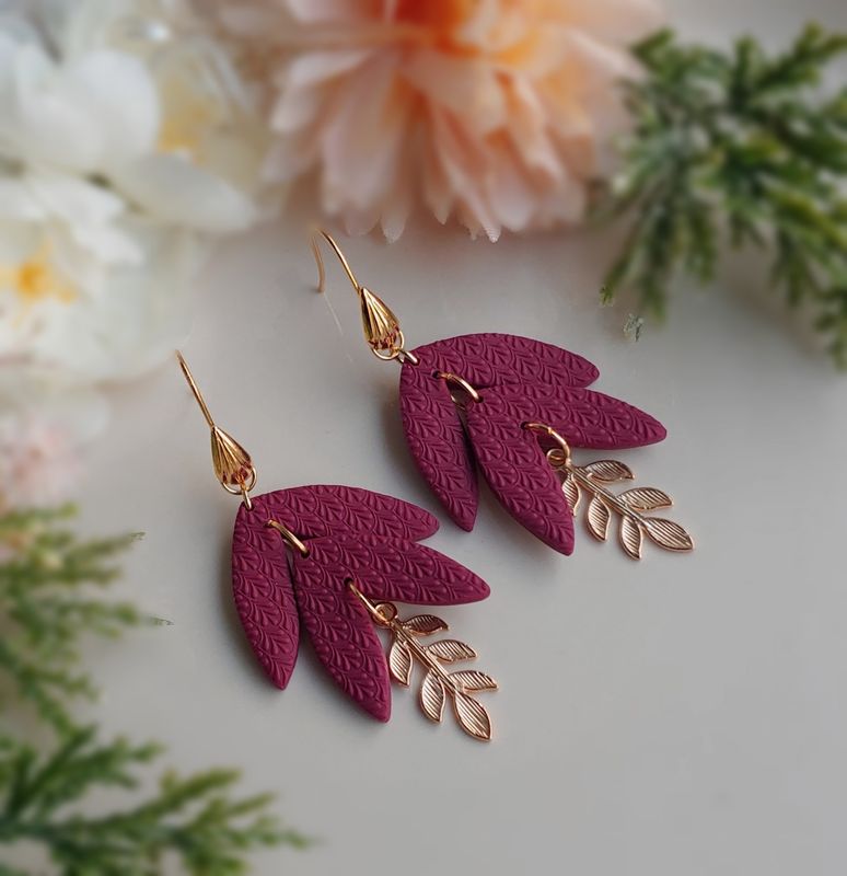 Tiered Leaf Dangles - Dark Burgundy