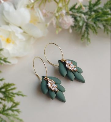 Leaf CZ Dangles - Forest Green
