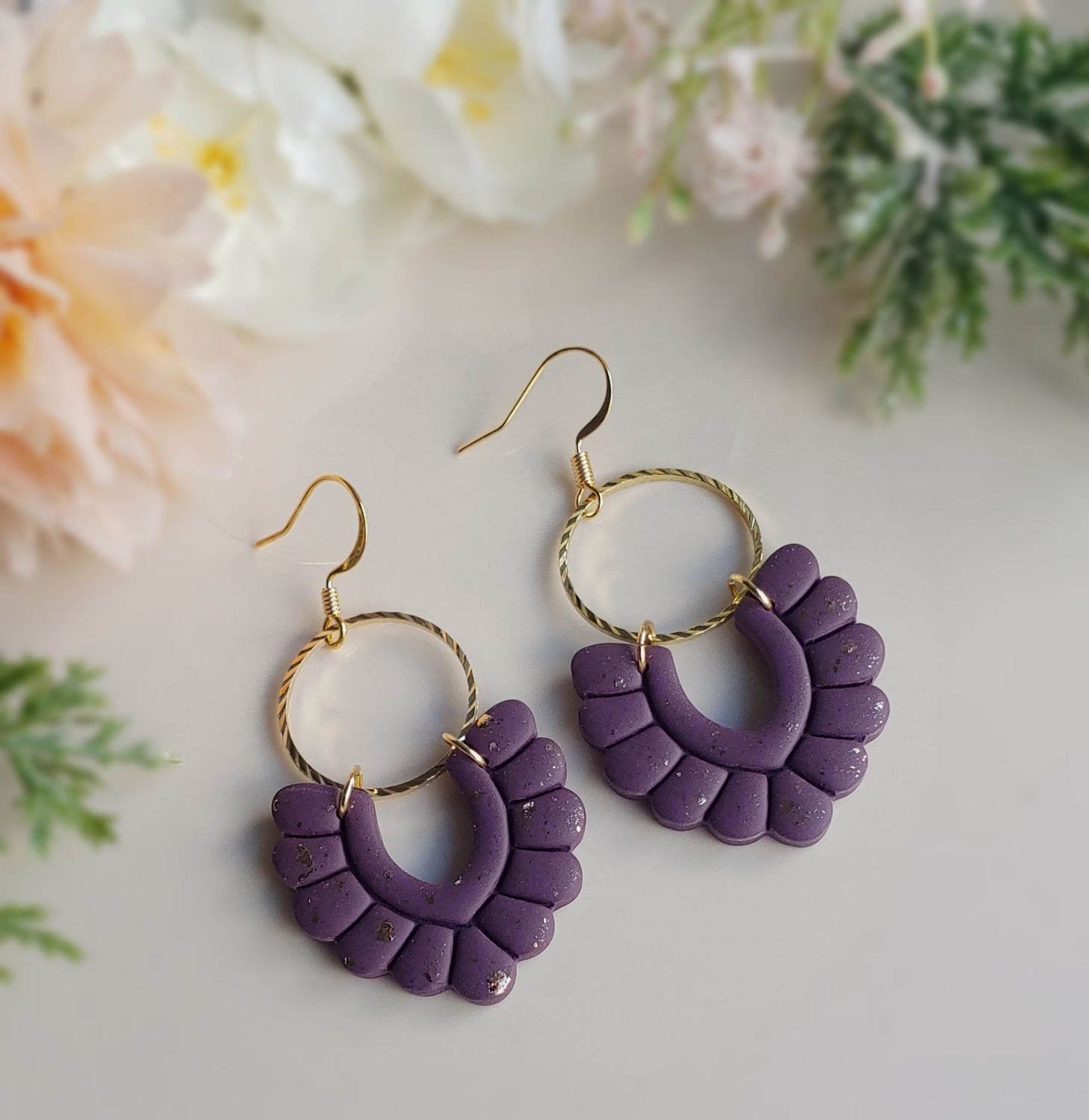 Gold Fleck Dangles - Dark Purple