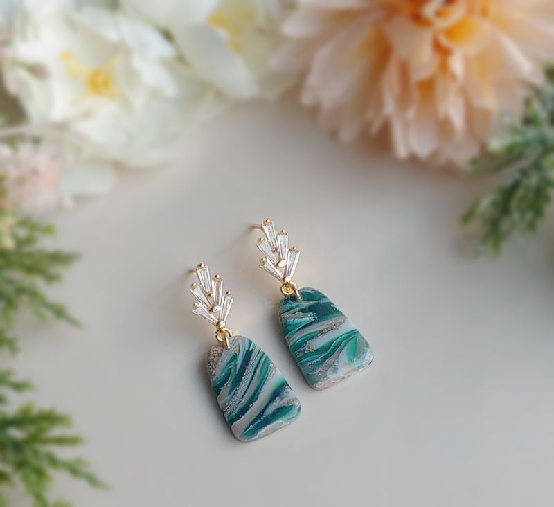 Forest Green Marble Dangles