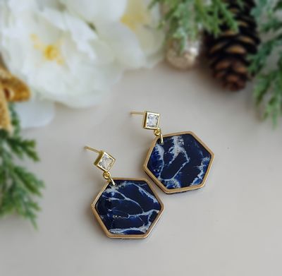 Navy Marble Hexagon Dangles