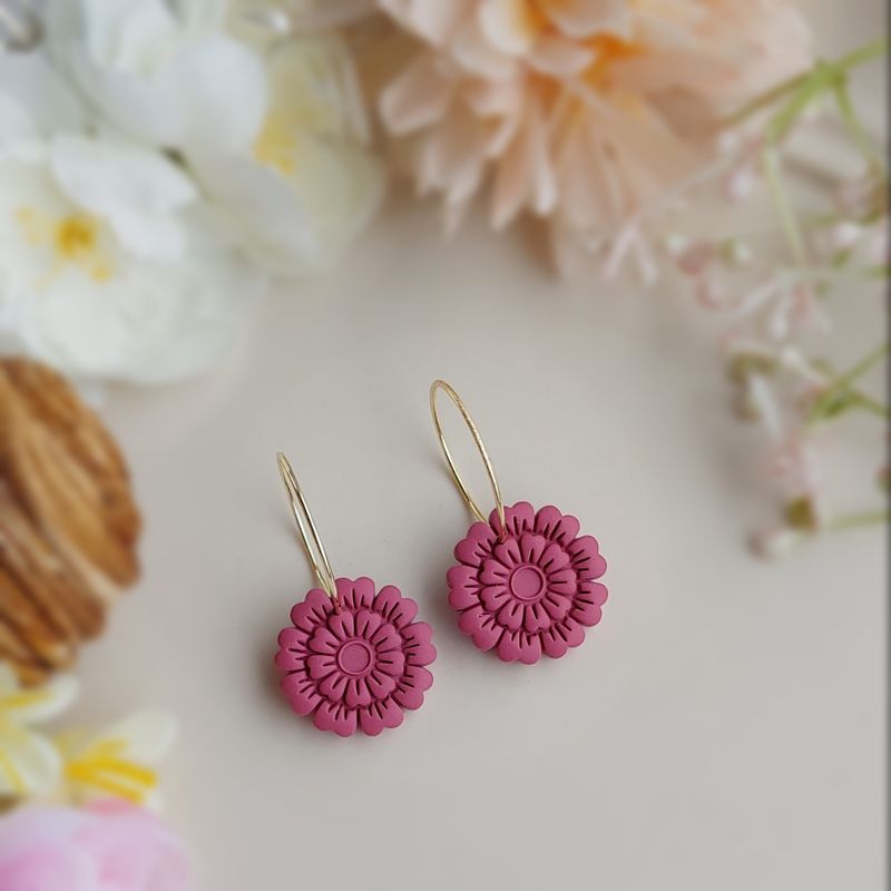 Zinnia Flower Hoops - Dusty Rose