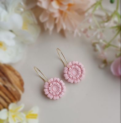Zinnia Flower Hoops - Blush Pink
