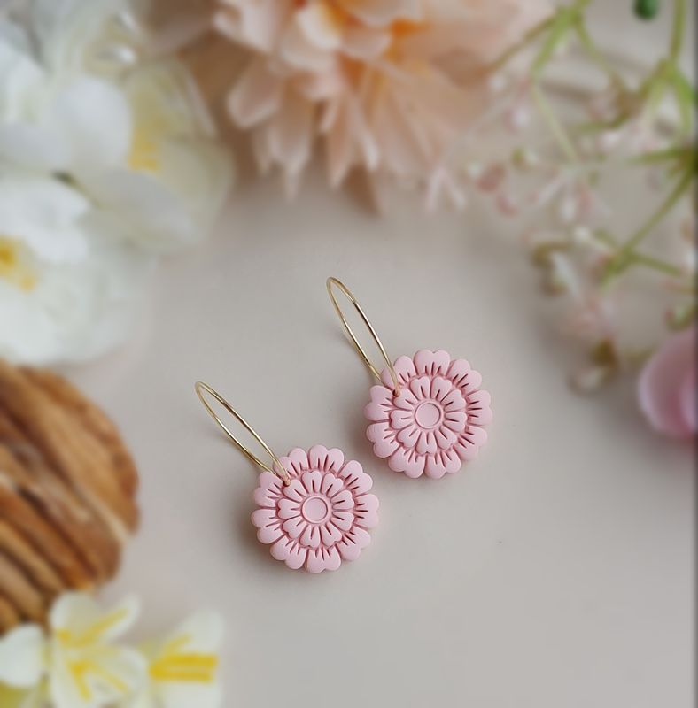 Zinnia Flower Hoops - Blush Pink