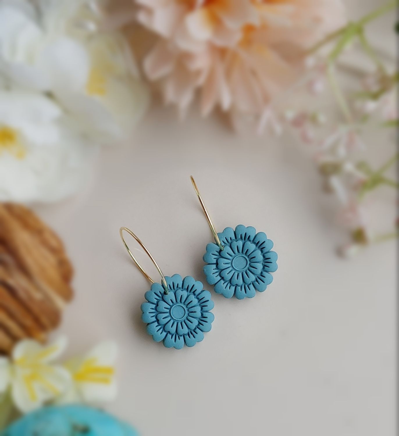 Zinnia Flower Hoops - Blue