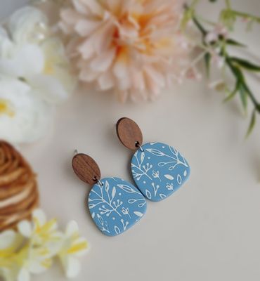 Wood/Botanical Dangles - Wedgewood Blue
