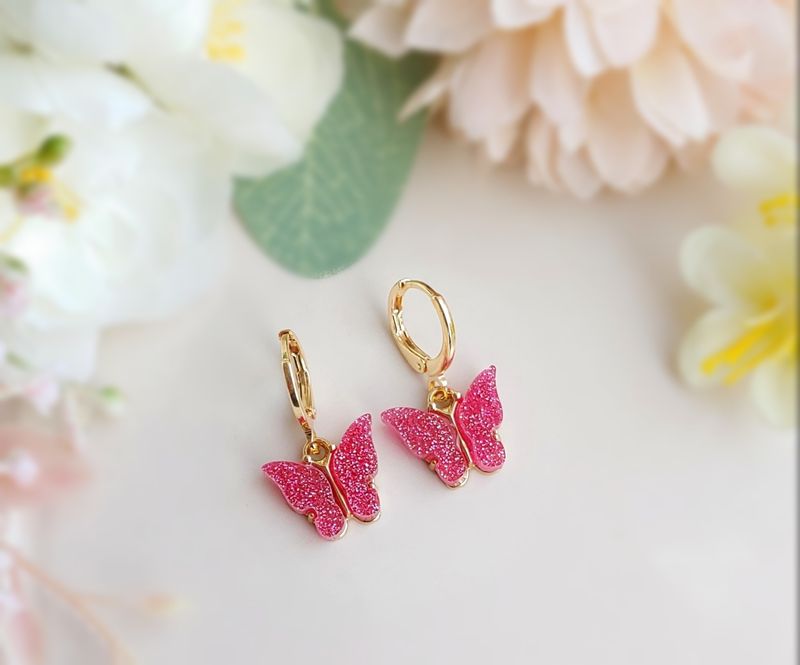 Butterfly Dangles - Sparkly Pink