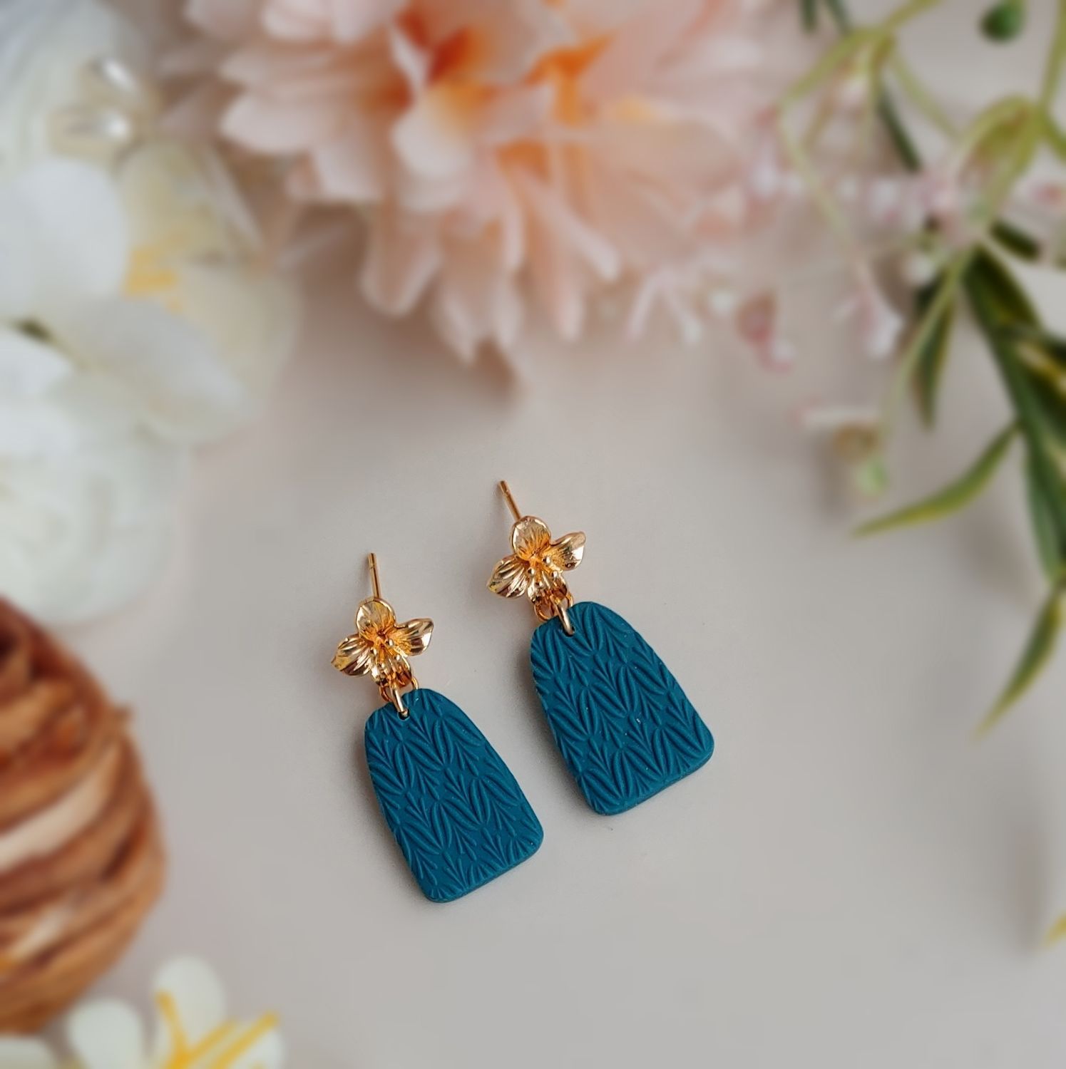 Gold Flower / Teal Dangle