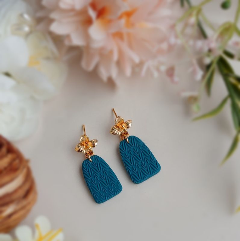 Gold Flower / Teal Dangle