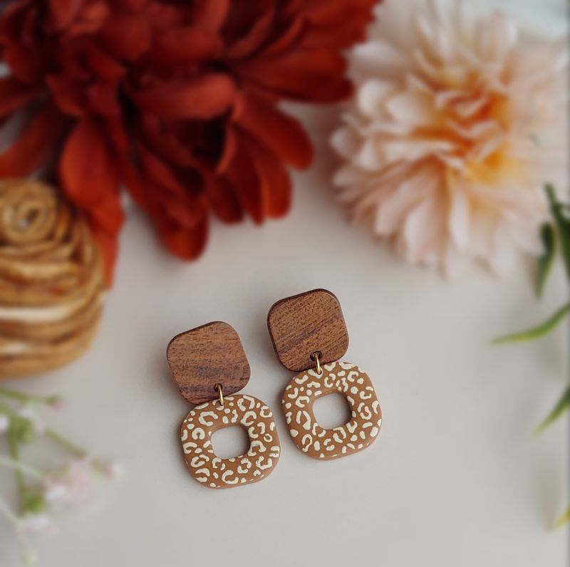 Wood/Leopard Print Dangles