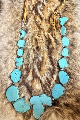 Slab Necklace on Leather-Turquoise