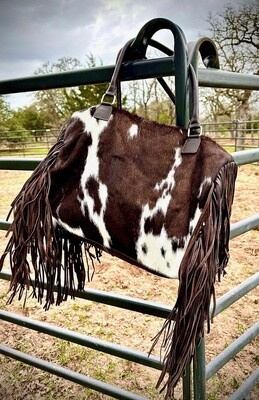 Xl Duffle Bag - Leather Hair on Cowhide Travel Weekender - BLACK AND WHITE