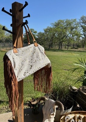 Xl Duffle Bag - Leather Hair on Cowhide Travel Weekender - White/Gold Acid Wash