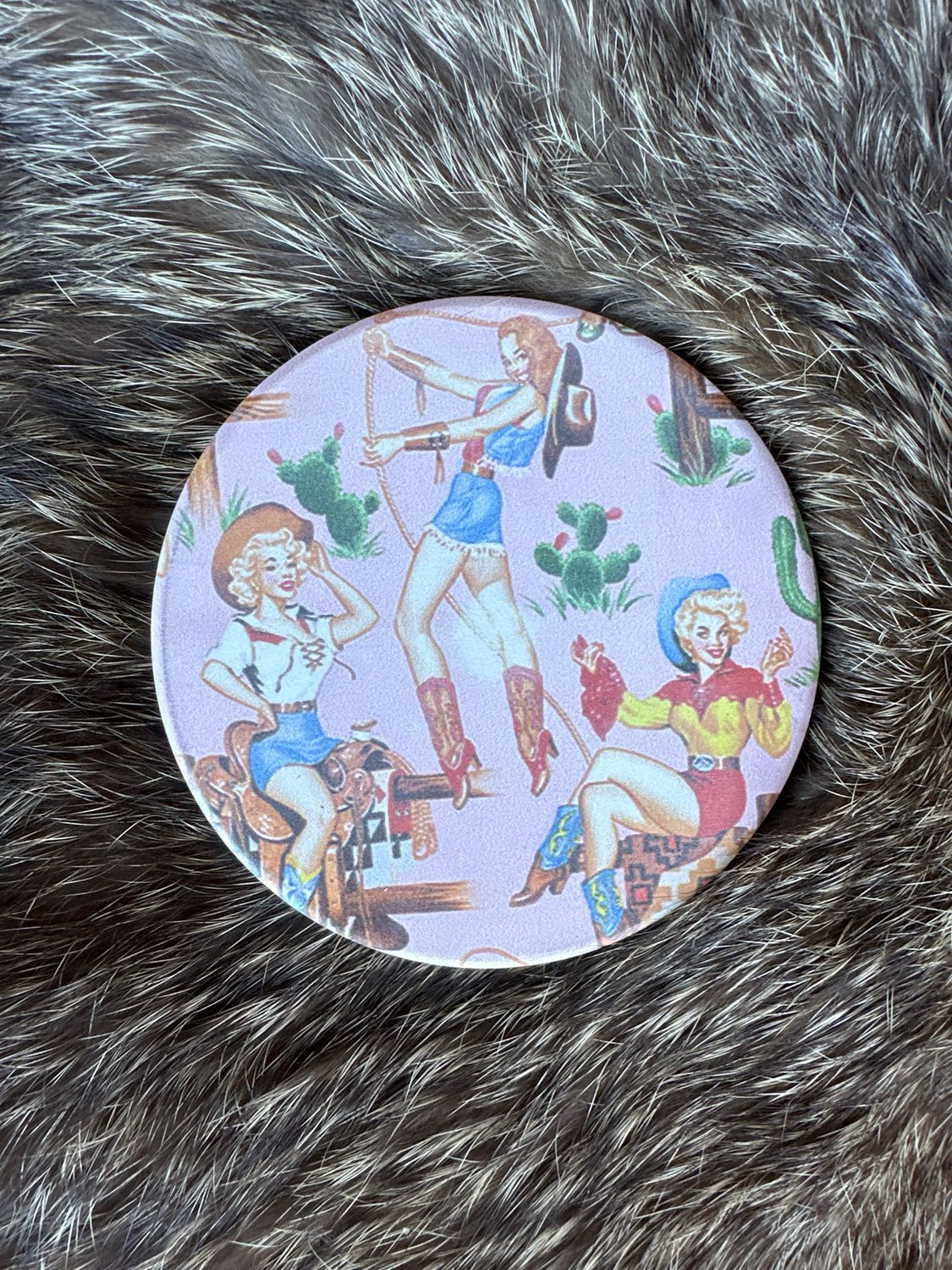 VINTAGE COWGIRL CAR COASTER
