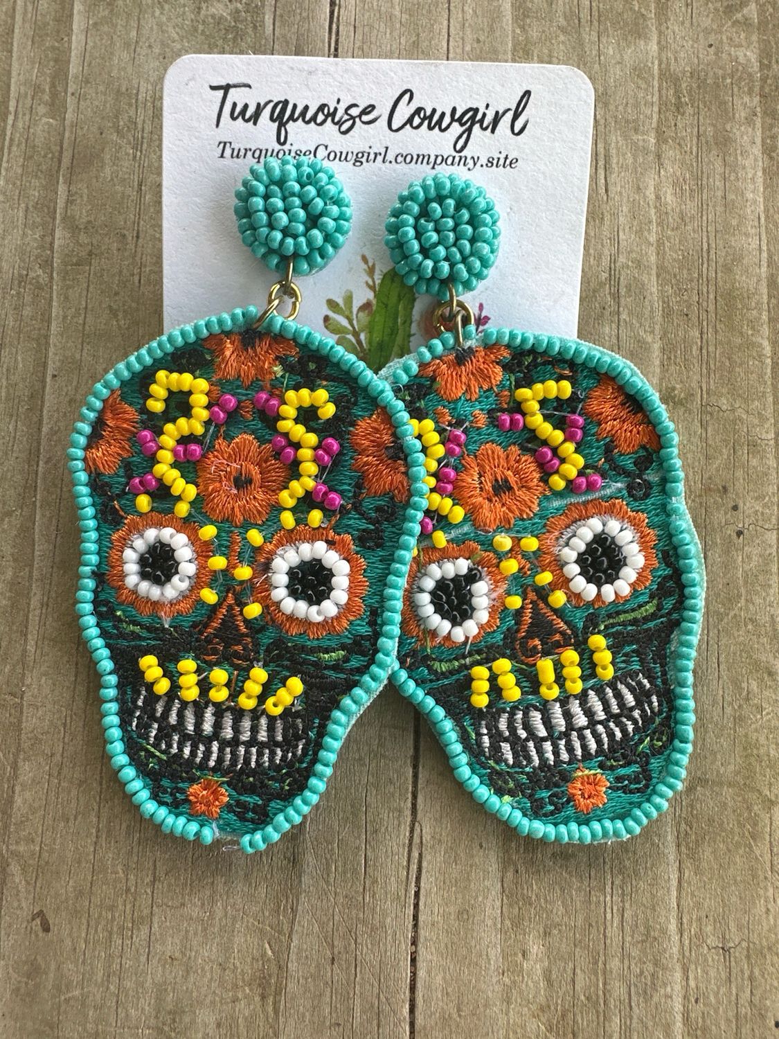 Beaded Sugar Skulls (turquoise)