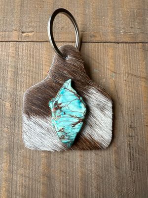 Turquoise and Cowhide Key Chain