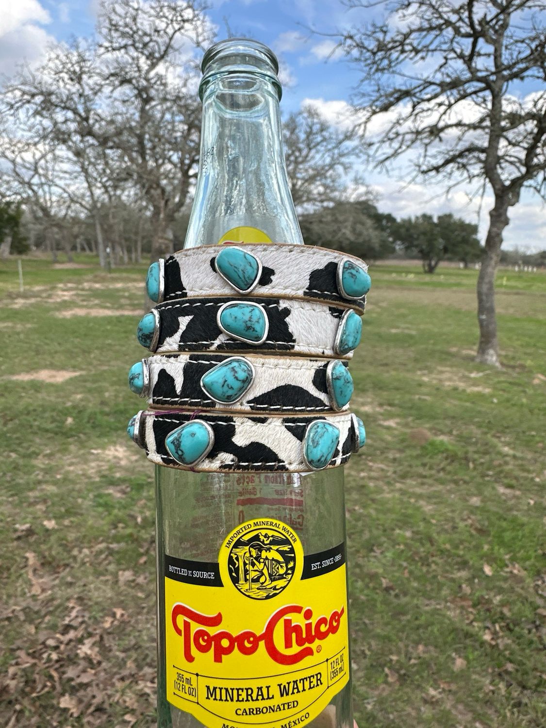 Cowhide and Turquoise Bracelet