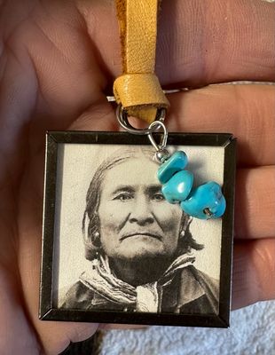 Geronimo Framed Glass On Deerskin