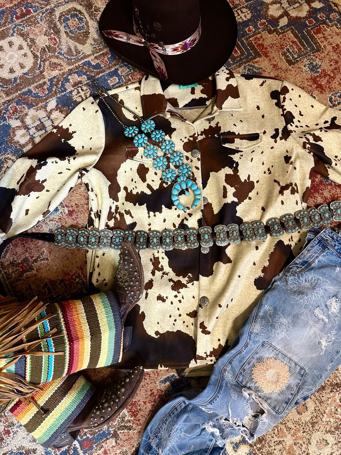 Rustic Cowprint Shacket-XL