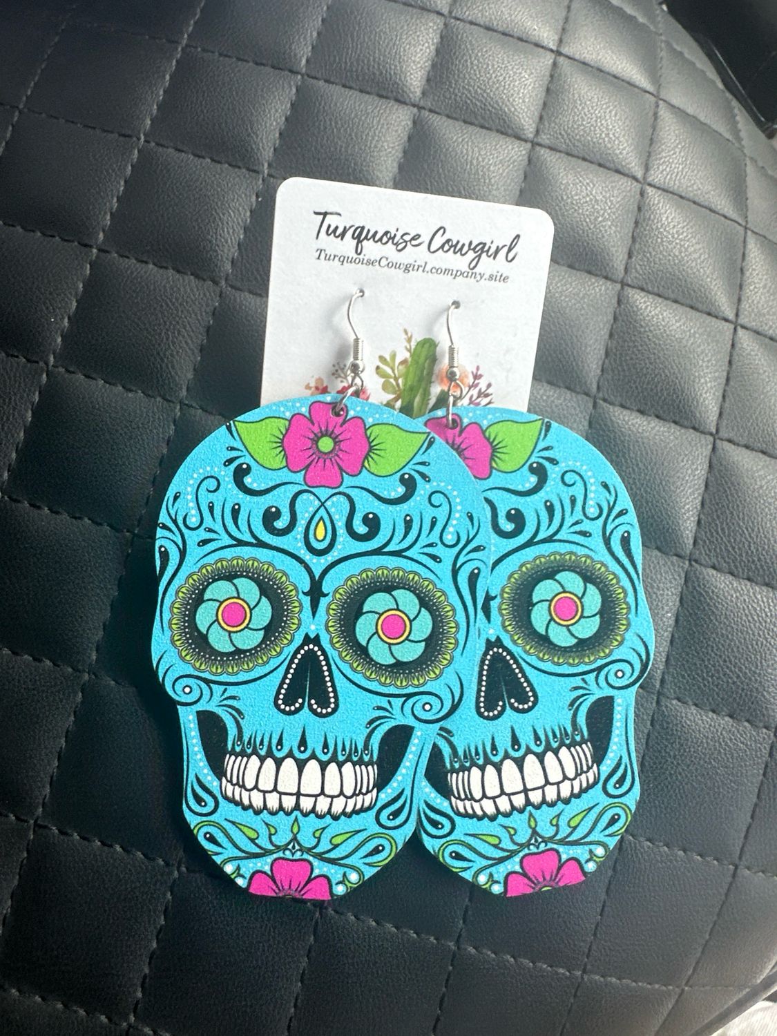 Turquoise Sugar Skull Earrings