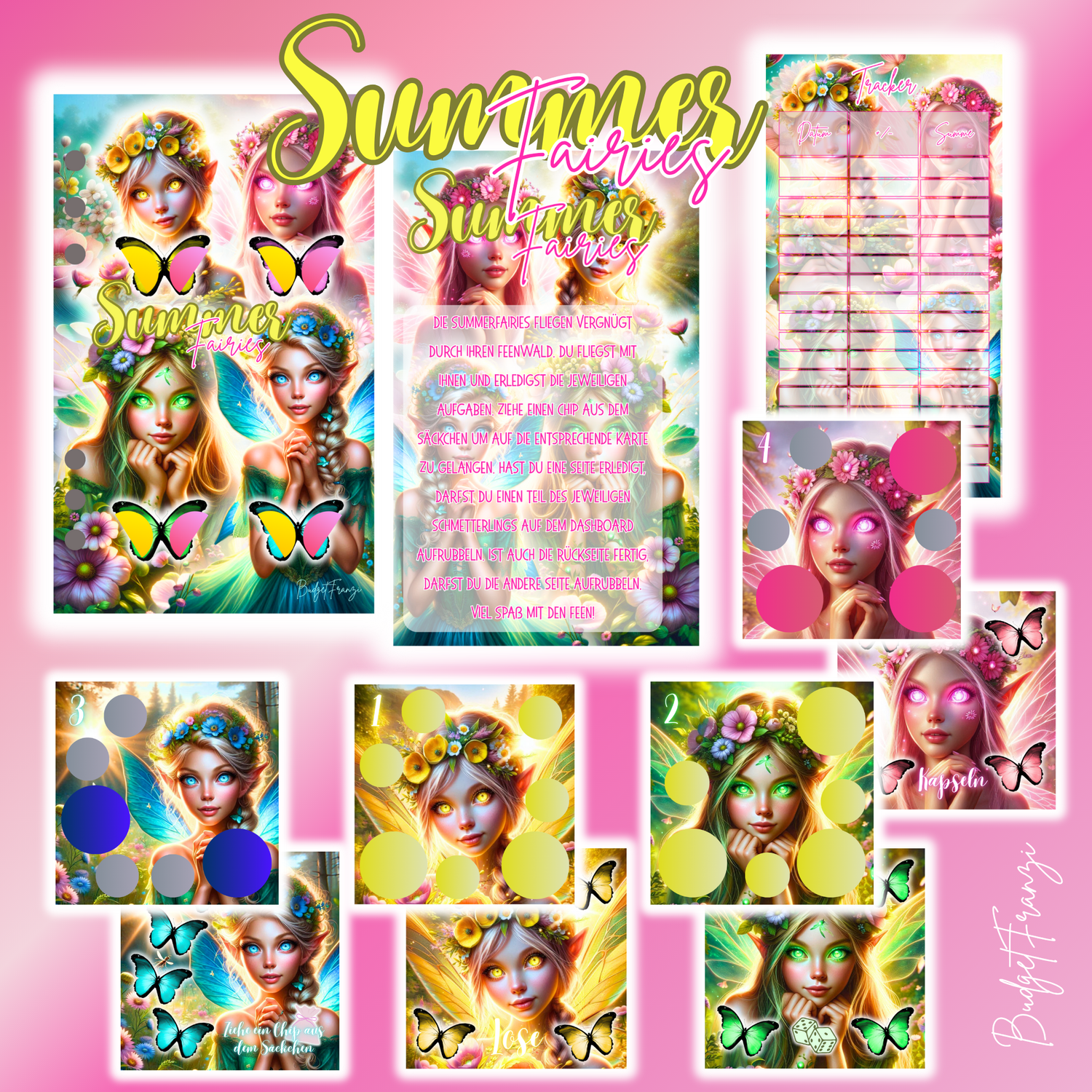 Sparspiel Summer Fairies mit viel Zubehör und Aktionen Budget großes Sparspiel A6 Binder