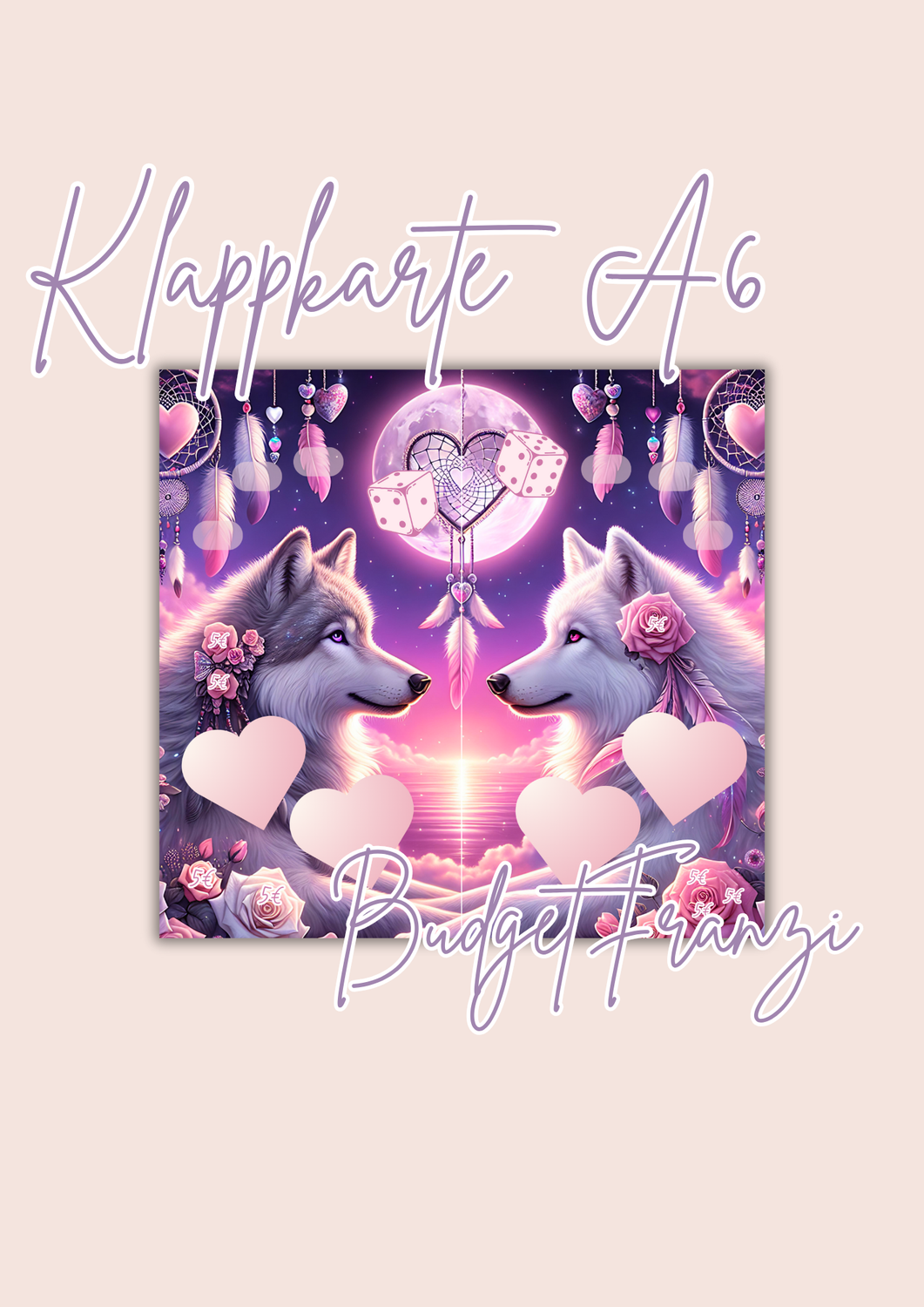 Klappkarte Forever Love Wolf pink lila Sparspiel Sparchallenge A6 Binder