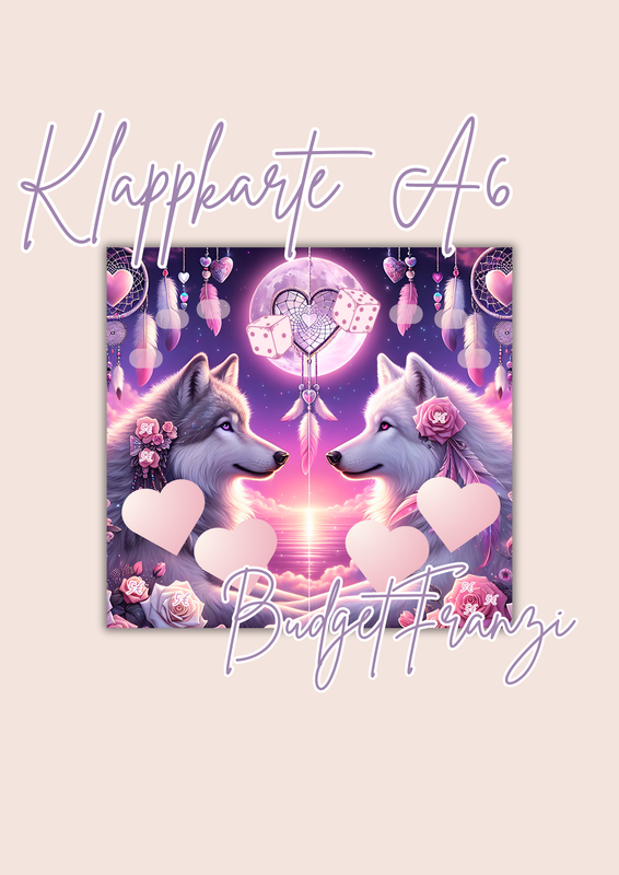 Klappkarte Forever Love Wolf pink lila Sparspiel Sparchallenge A6 Binder