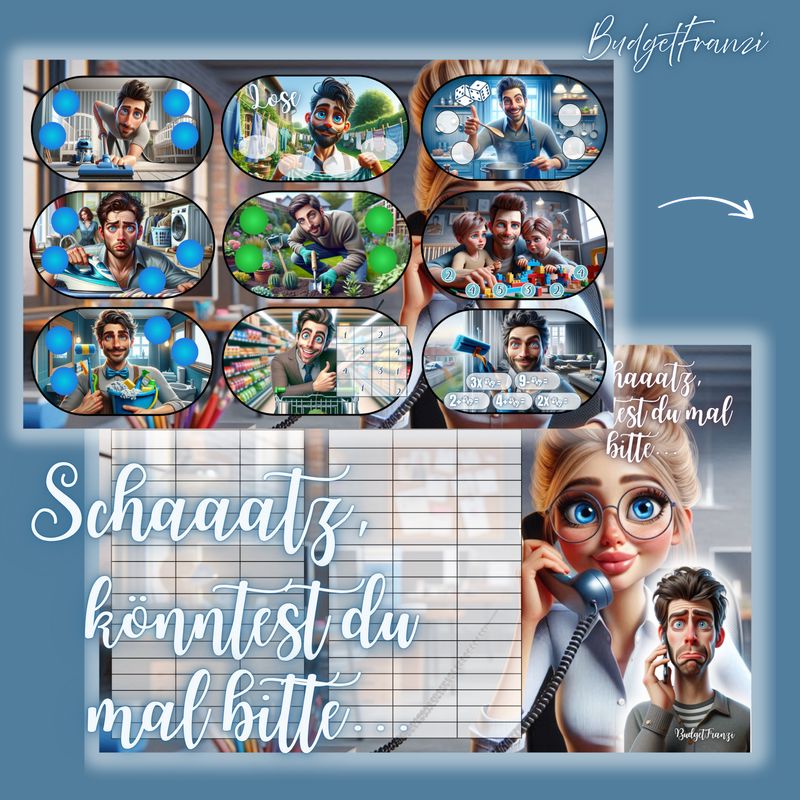 3er Klappkarte Schaaatz könntest du mal bitte? Mann im Haushalt Sparspiel Sparchallenge A6 Binder