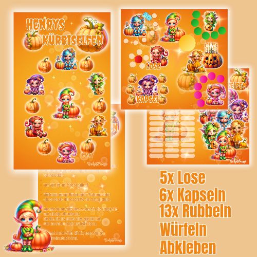 Sparspiel Henrys Kürbiselfen mit viel Zubehör und Aktionen Budget großes Sparspiel A6 Binder